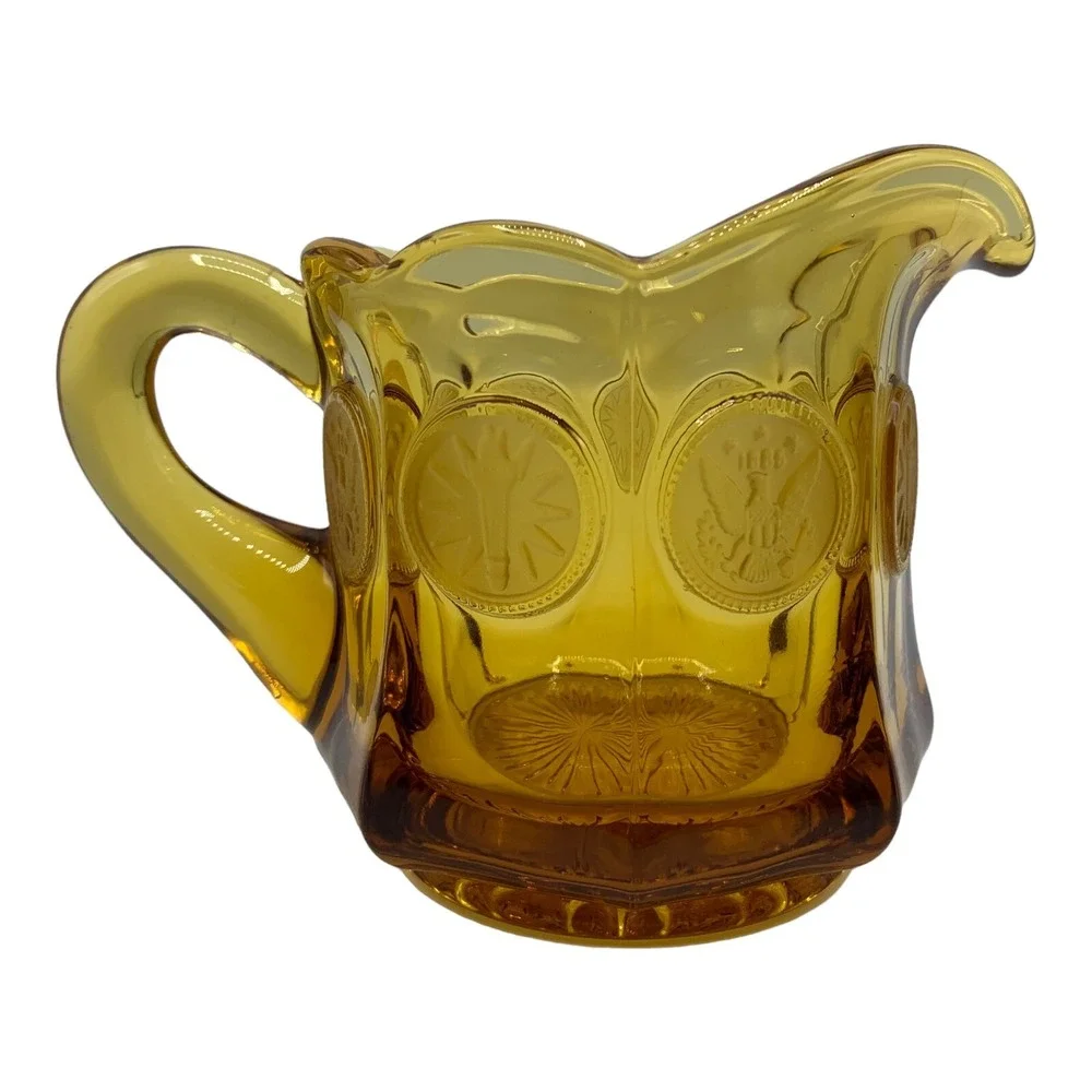 Vintage Amber Fostoria Coin Glass Creamer Pitcher Home Table Decor Elegant Glass
